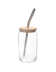 Vaso lata con tapa y popote de acero