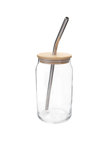 Vaso lata con tapa y popote de acero