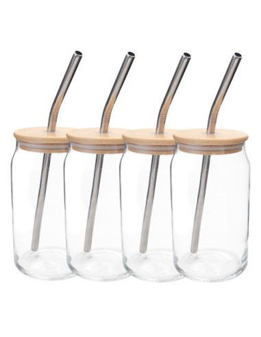 Vaso lata con tapa y popote de acero