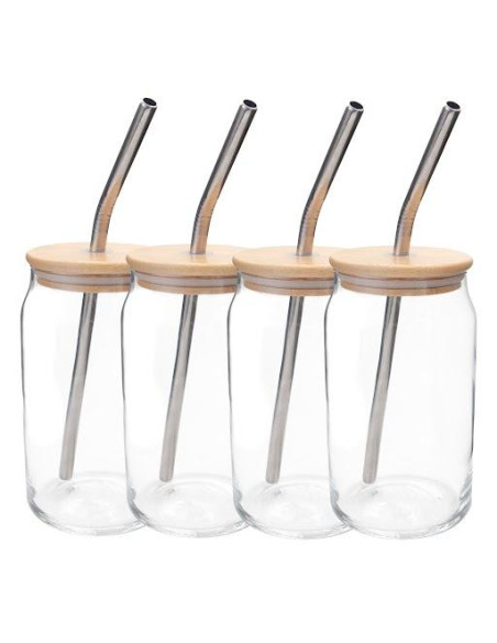 Vaso lata con tapa y popote de acero